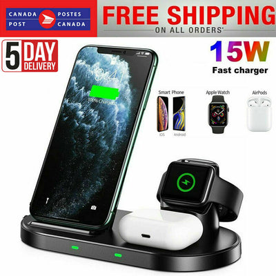 NEW 3 in 1 Wireless 15W Fast Charger Dock Folding Station For Watch Smart phone