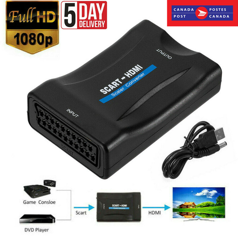 SCART To HDMI Video Audio Upscale Converter Adapter Sky TV 1080P DVD Box HD more