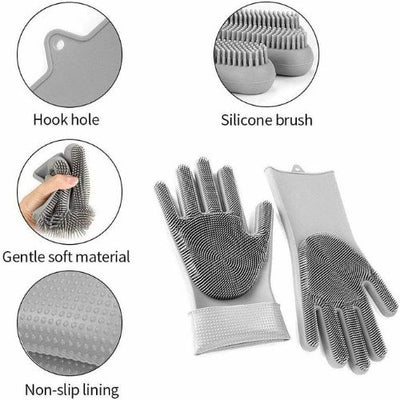 1 Pair Magic Silicone Dishwashing Scrubber Sponge Rubber Gloves Kitchen Cleaning