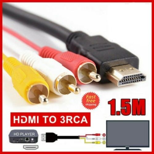 HDMI to 3 RCA Phono Red White Yellow Cable Cord AV Audio Video Lead Universal CA