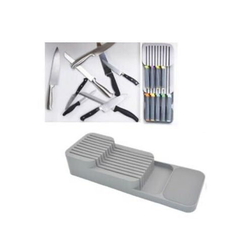 Kitchen Drawer Organizer Tray for Knives Knife Block Cutlery Storage Grey