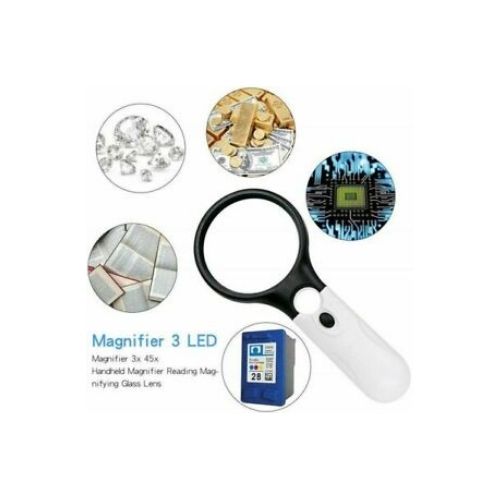45Times Magnifier Extra Large Handheld Reading Magnifying Glass with 3LED Lights