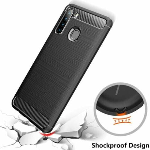 For Samsung Galaxy A21 Case - Shockproof Carbon Fiber TPU Heavy Duty Cover