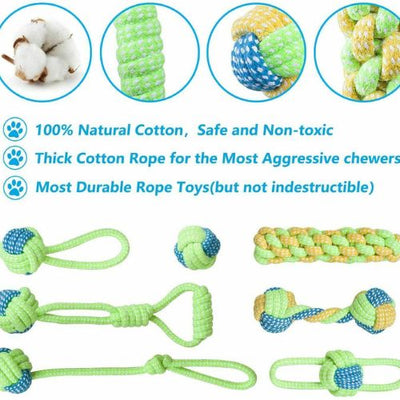 7pcs Aggressive Chew Toys for Dogs Indestructible Braid Cotton Rope Pet Tug Ball