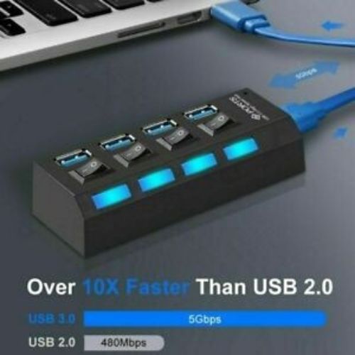 USB 3.0 HUB Powered 7 Port Splitter High Speed Extender With LED power indicator