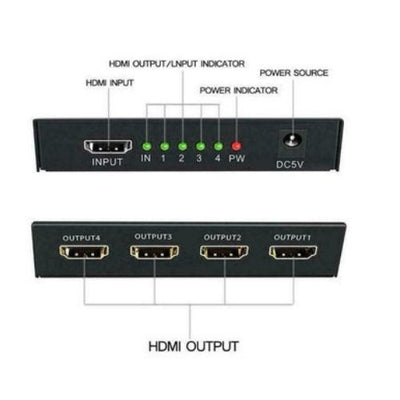 Full HD HDMI Splitter Amplifier Repeater 3D 1080p 4K 1 IN 4 OUT 1X4 Hub For DVD