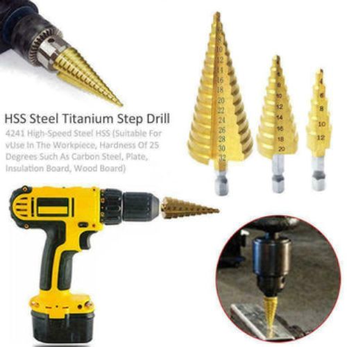 3Pcs Step Drill Bit Set High Speed Steel Titanium Coated Cobalt Steps Hole Cutter