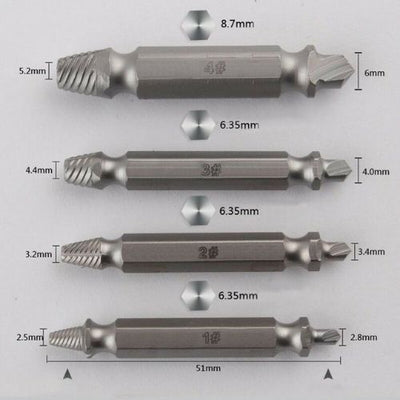 4 Piece Broken Bolt Damage Screw Remover Extractor Drill Bits Stud Tool Set