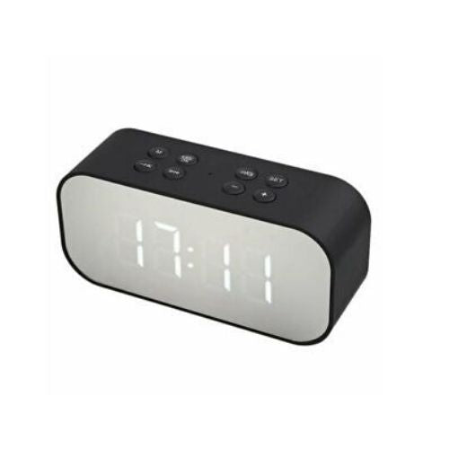 Wireless Bluetooth Speaker Mirror Surface Dual Alarm Clock LED USB TF MP3 Player