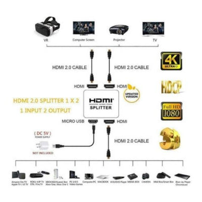 Premium HDMI 1In 2Out 1080P 4K 1X2 HDCP Stripper Splitter Power Signal Amplifier