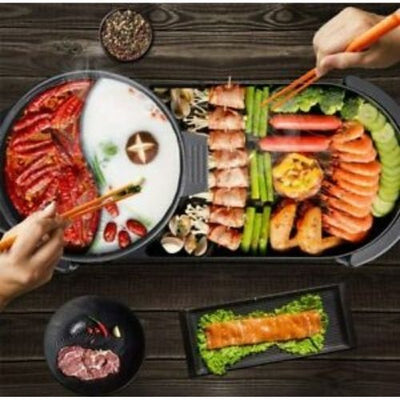 Electric Grill With Hot Pot 1350WMultifunctional Indoor with 5Temperature Level