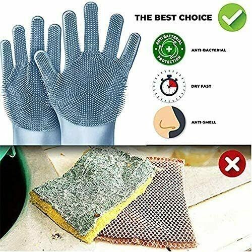 1 Pair Magic Silicone Dishwashing Scrubber Sponge Rubber Gloves Kitchen Cleaning