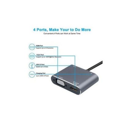 USB-C to HDMI / VGA / USB 3.0 / DP USB 3.1 Charging Port Converter Adapter 4K