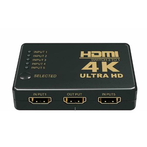 4K HDMI 2.0 Cable Splitter Switch Box Hub 3D IR Remote Control 5X1 Power 5 to 1