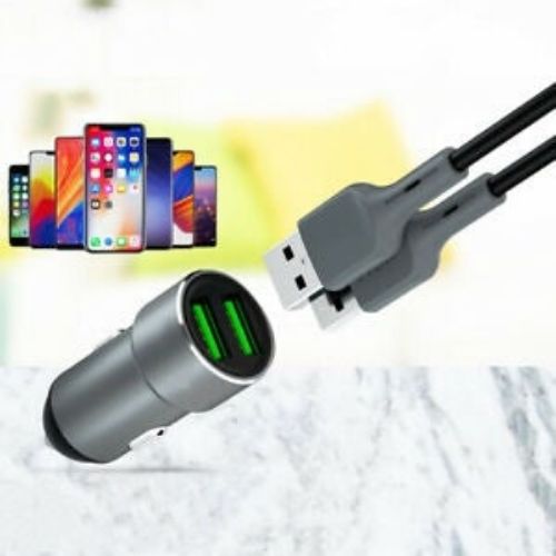 Dual Ports Car Charger USB 2.4A Fast Car Charger 2 Port Adapter Aluminium