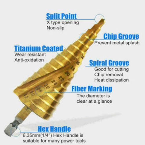 3Pcs Step Drill Bit Set High Speed Steel Titanium Coated Cobalt Steps Hole Cutter