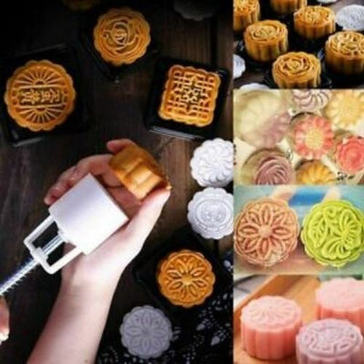 Mooncake Mould Moon Cake Decoration Mold with 10ps Flower Stamps Baking DIY Tool