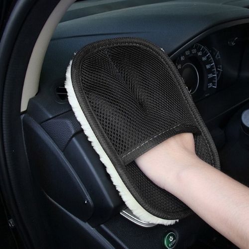 Car Care Washing Artificial Wool Glove Pad Brush Cleaning Waxing Tool Black/Blue