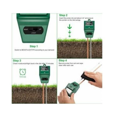 3 in 1 Soil PH Tester Water Moisture Test Meter Kit For Garden Plant Flower CA