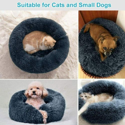 New Soft Comfy Round Faux Fur Pet Cat Dog Bed Cat Calming Cuddler Bed Indoor CA