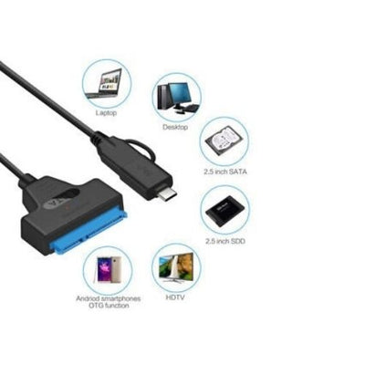 Type C & USB 3.0 Male to SATA 22 Pin 2.5 Inch Hard Disk SSD Drive Adapter Cable