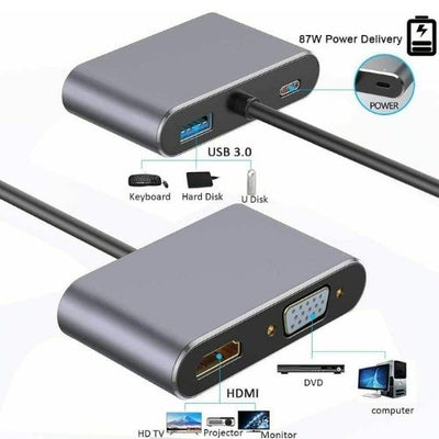 4-in-1 USB C to 4K HDMI VGA Adapter OTG 3.0 HUB PD Charging for MecBook,Pad,Dell