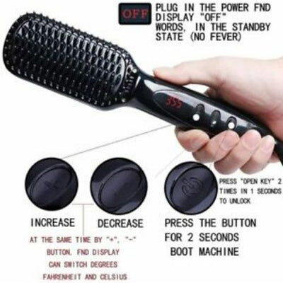 Electric Quick Heated Beard Straightener Brush Hair Comb Curling For Men,Women ~