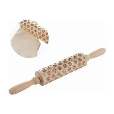 Christmas Elk Print Rolling Pin Engraved Wood Embossing Embossed for DIY Cookies