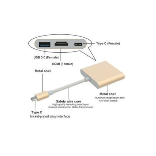 Type C USB 3.1 Hub USB-C to USB 3.0/ HDMI/ Type C Female Charger Adapter