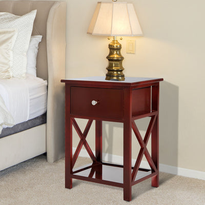 Wooden End Side Bedside Table Nightstand Bedroom Decor w/ Drawer & Bottom Shelf