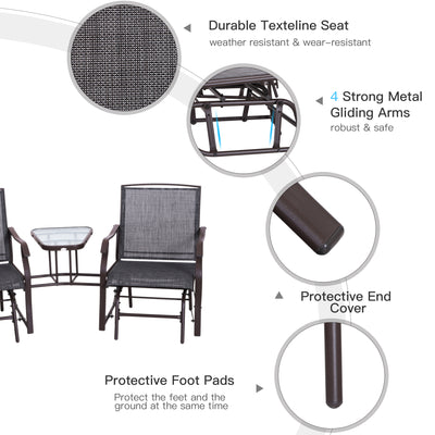 Patio Double Glider Chairs Garden Bench with Center Table Backyard Furniture