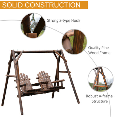 Freestanding Wood Adirondack Swing Rustic Farmhouse Style 2 Person