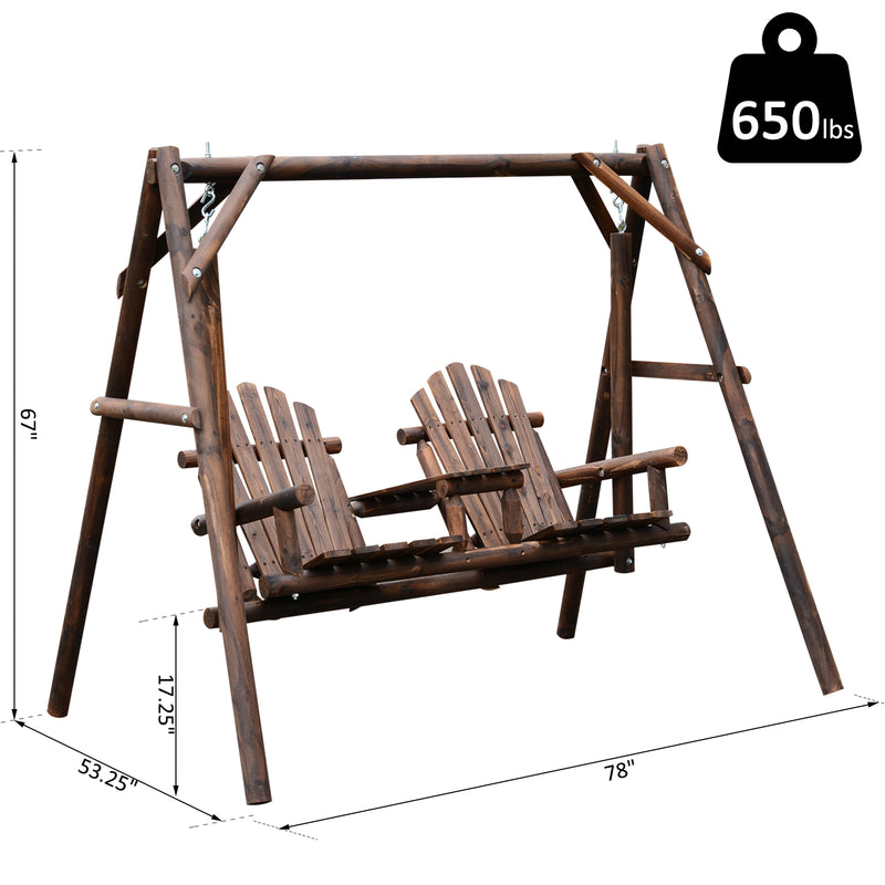 Freestanding Wood Adirondack Swing Rustic Farmhouse Style 2 Person