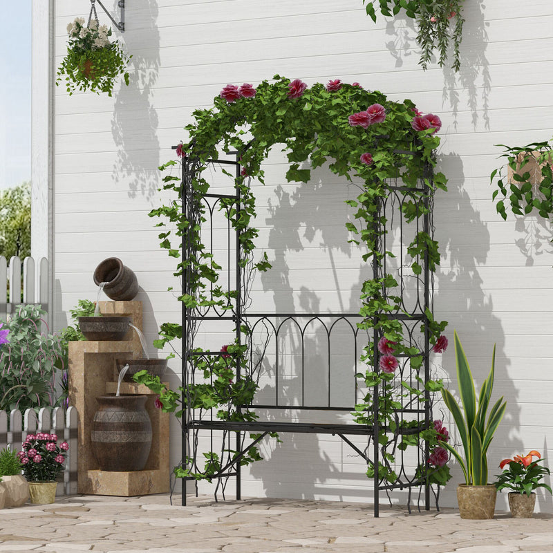 43"/45” Steel Metal Outdoor Garden Arbor Archway with Bench Seating Black