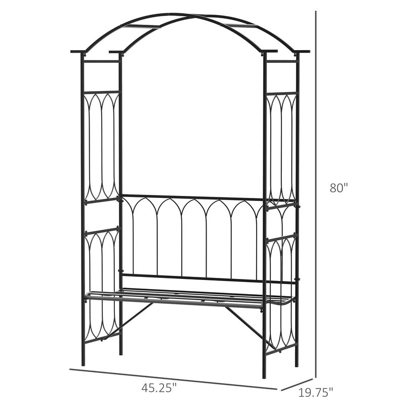 43"/45” Steel Metal Outdoor Garden Arbor Archway with Bench Seating Black