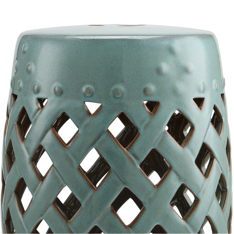 13" Ceramic Indoor Outdoor Patio Lattice Garden Stool End Table Garden Decor