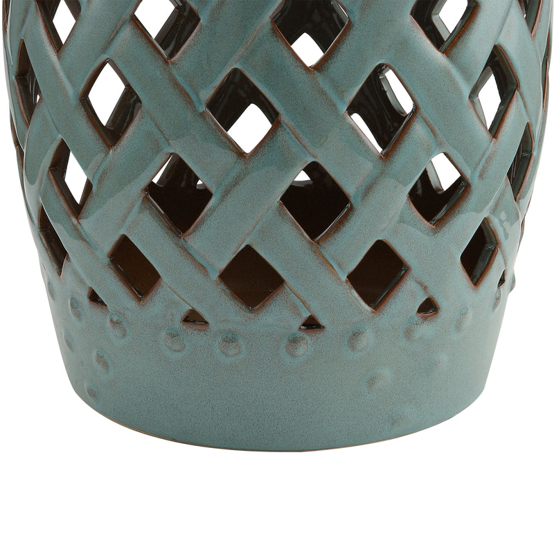 13" Ceramic Indoor Outdoor Patio Lattice Garden Stool End Table Garden Decor