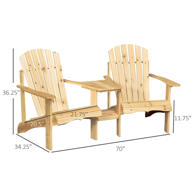 Outdoor Wood Adirondack Chair Reclined Bench w/ Coner Table & Umbrella Hole