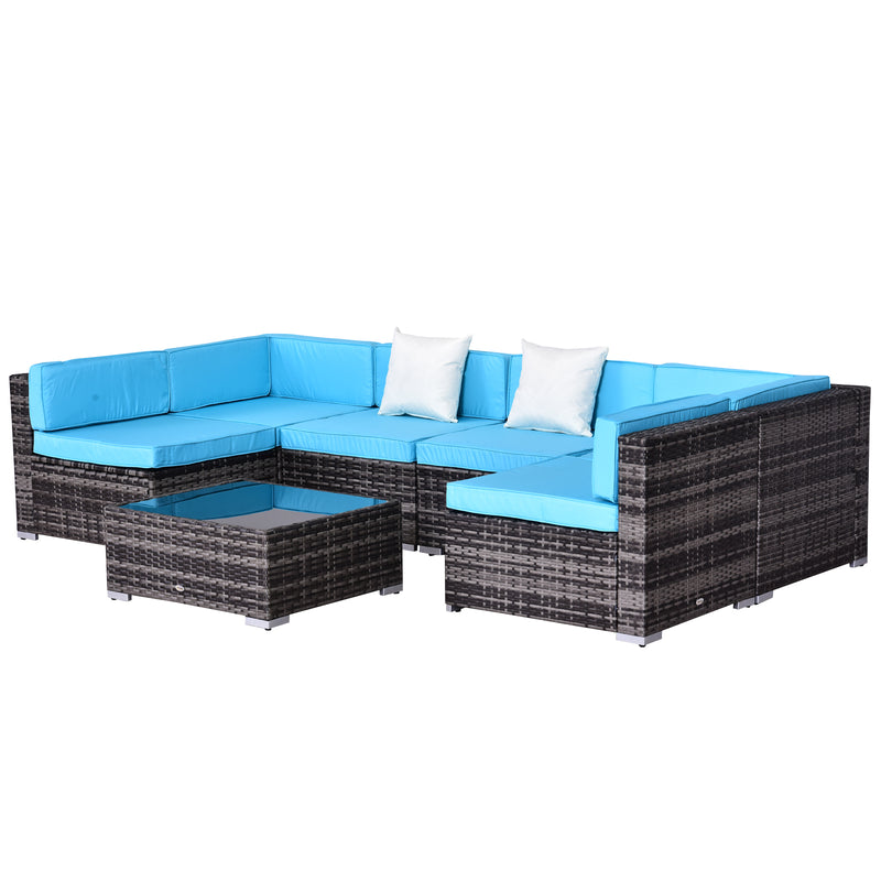 7pc Garden Wicker Sectional Set Outdoor Rattan Lounge Sofa with Cushion