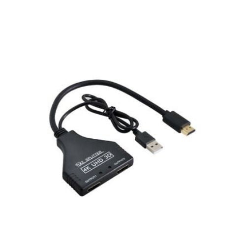 4K HDMI Splitter 1 in 2 Out with Power USB Cable for Monitor Support 3D Full HD