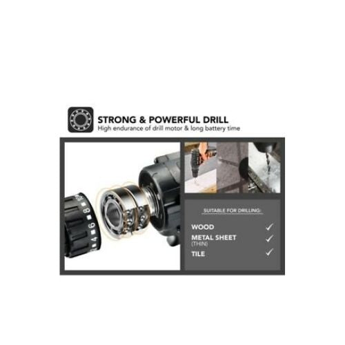112Pcs 12V Cordless Drill Driver Set Household Hand Tool Kit w/ 2 Batteries