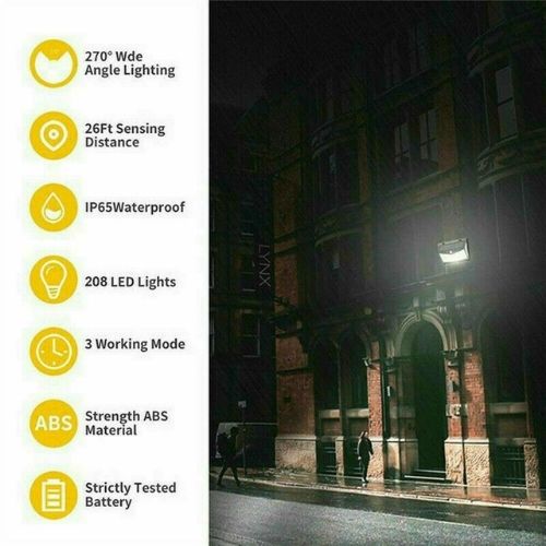 Solar Sensor Wall Light 208LED Motion Lights Outdoor Security Lamp Waterproof