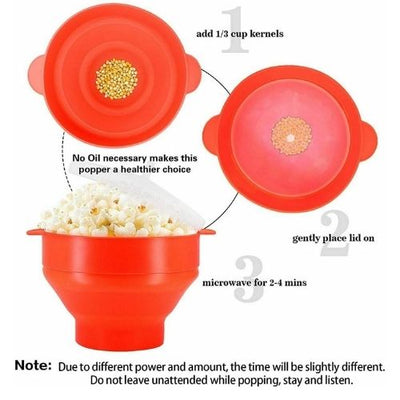 Popcorn Popper Maker Microwave Silicone Collapsible Bowl Container Kitchen Tool