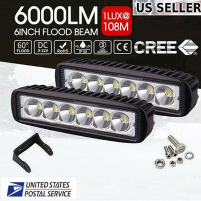 2 pcs 18W 6000K LED Work Light Bar Driving Lamp for Off Road SUV Car Boat Truck