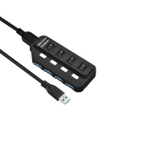 USB 3.0 Hub 4 Port LED Indicator For PC Computer Laptop w/ Power Adapter Switch