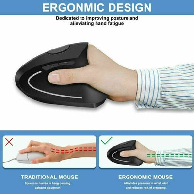 Optical Vertical Mouse Ergonomic Wireless USB Rechargeable 3200 DPI Right Handed