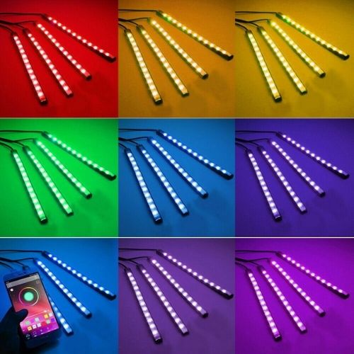 4pcs String RGB 48 LED Strip Under Car Underglow System Light Kit APP Control