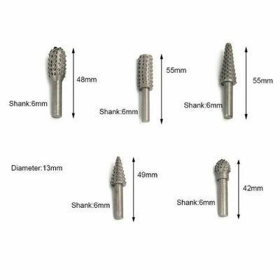 5pc Rasp Steel Rotary Burr Shape Wood Grinding Milling Shaping Drill Bit Tool