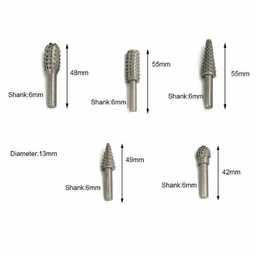 5pc Rasp Steel Rotary Burr Shape Wood Grinding Milling Shaping Drill Bit Tool