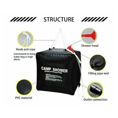 20L/40L Foldable Solar Energy Heated Water Bag Camp PVC Shower Outdoor Travel